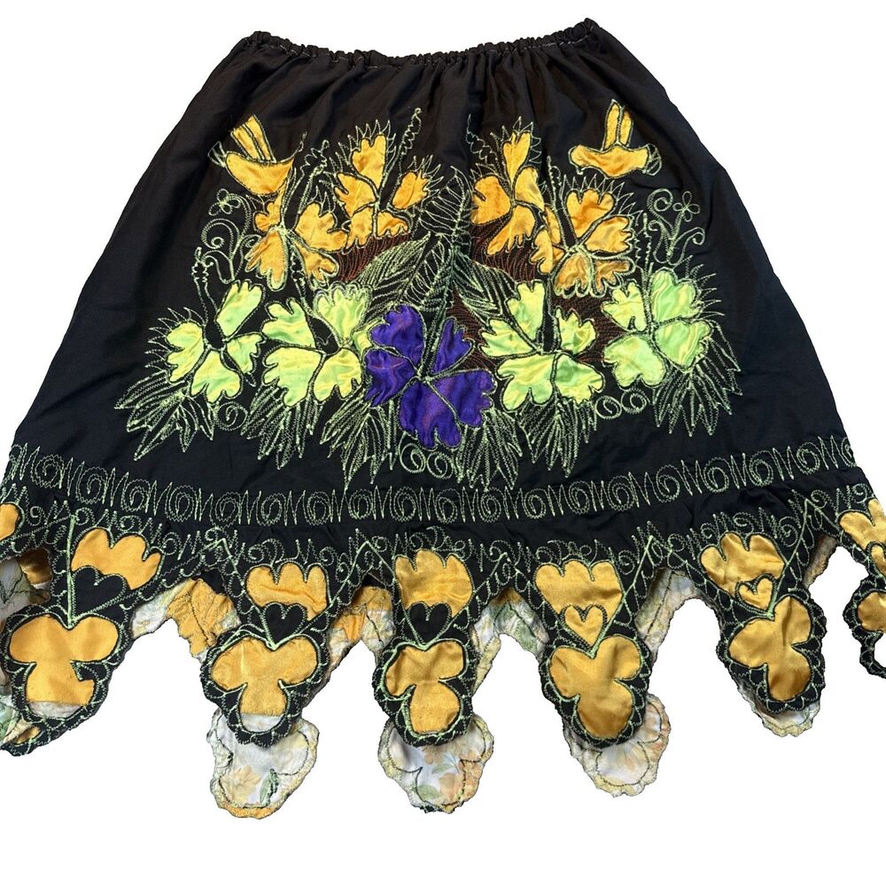 Handcrafted Boho Chic Festival Core Skirt Elastic Waist - Embrodered Border Hem